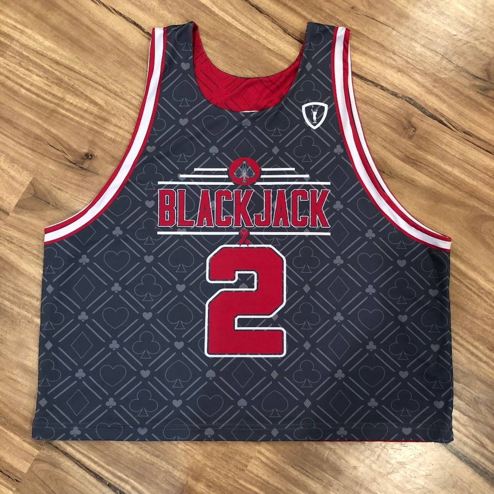 Blackjack #2 Red Gray Reversible Lacrosse Jersey